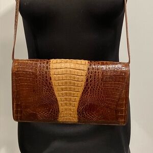 Vintage Hornback 2 Tone Crocodile Envelope Clutch Shoulder Purse Bag